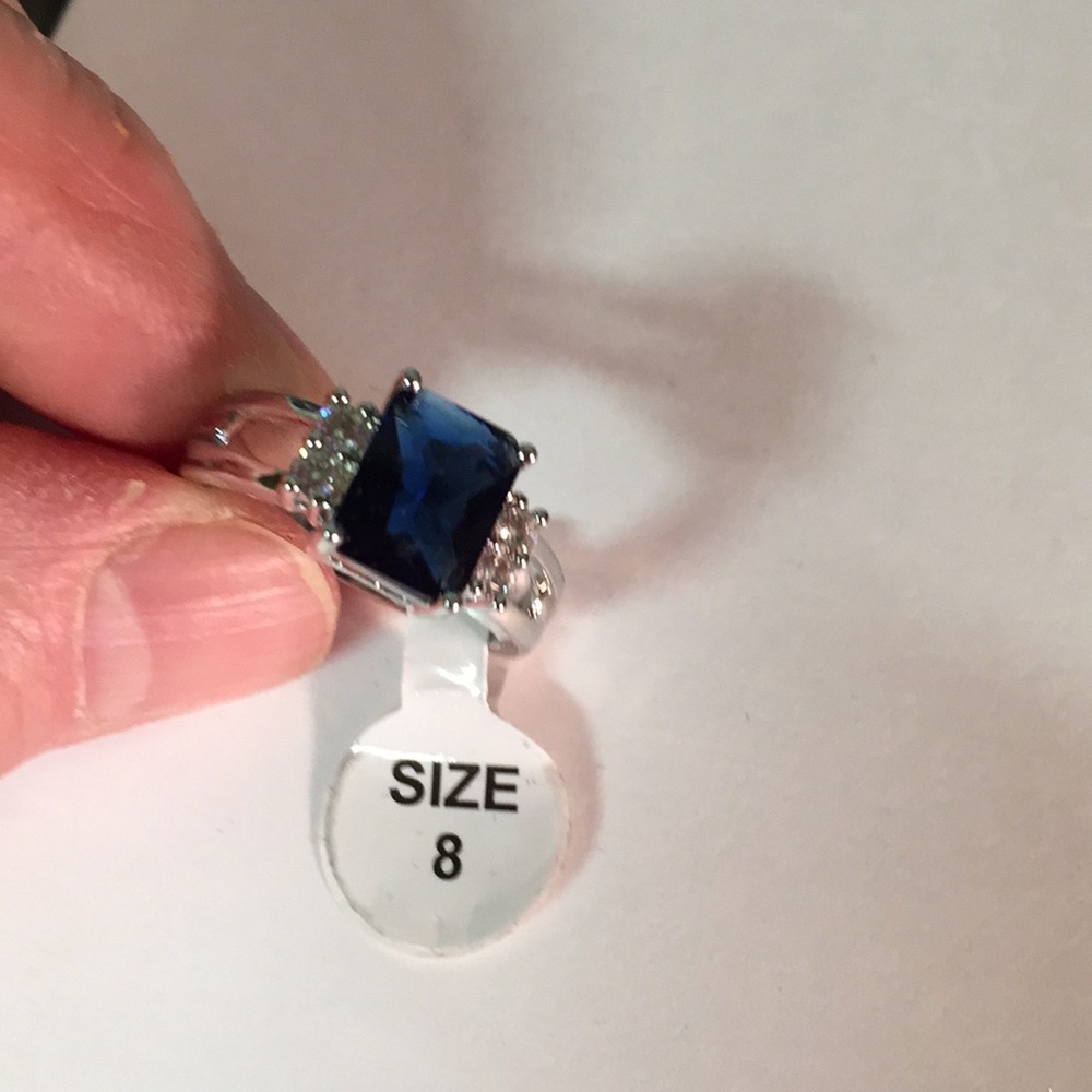 White gold filled royal blue cubic zirconia size 8
